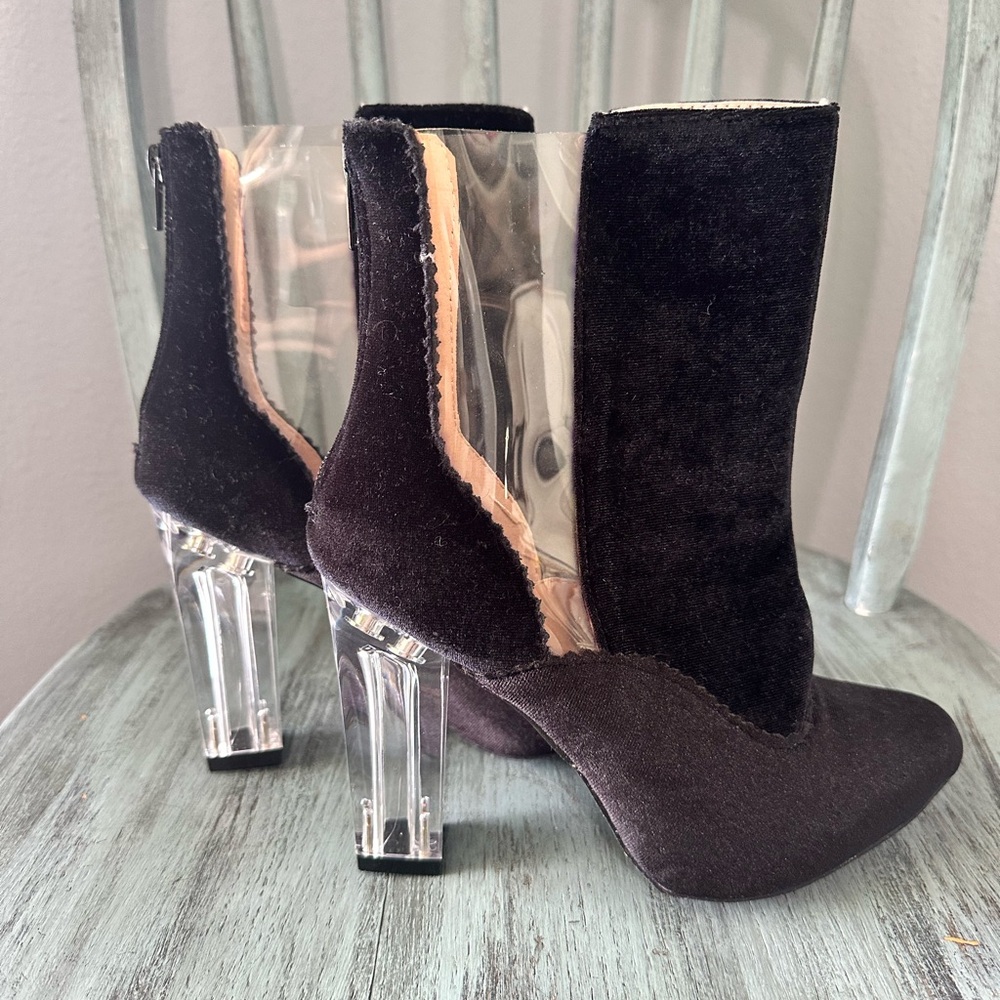 Chase + Chloe Black Velvet Clear Boots Size 7